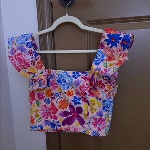 Vibrant Floral Ruffle Crop Top - Multicolor